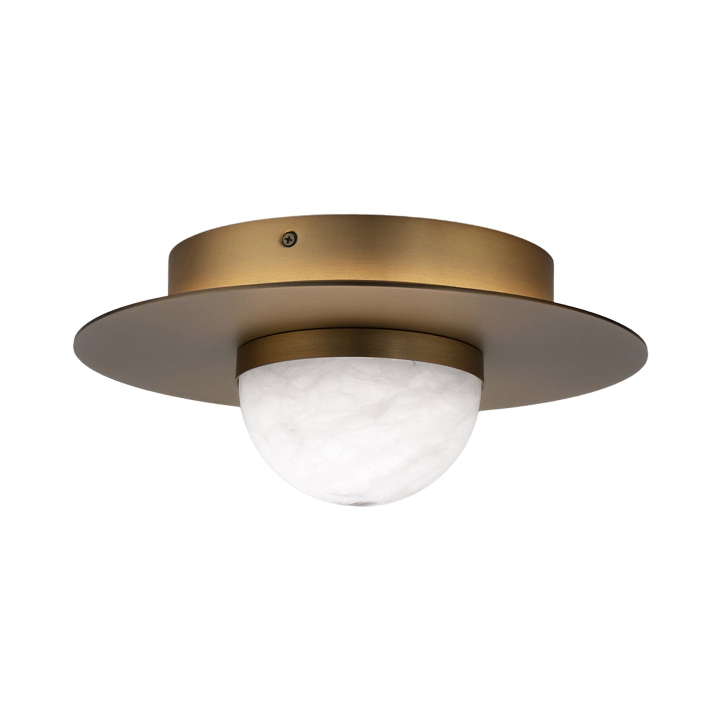 Landed LED Flush Mount Ceiling Light in Aged Brass.