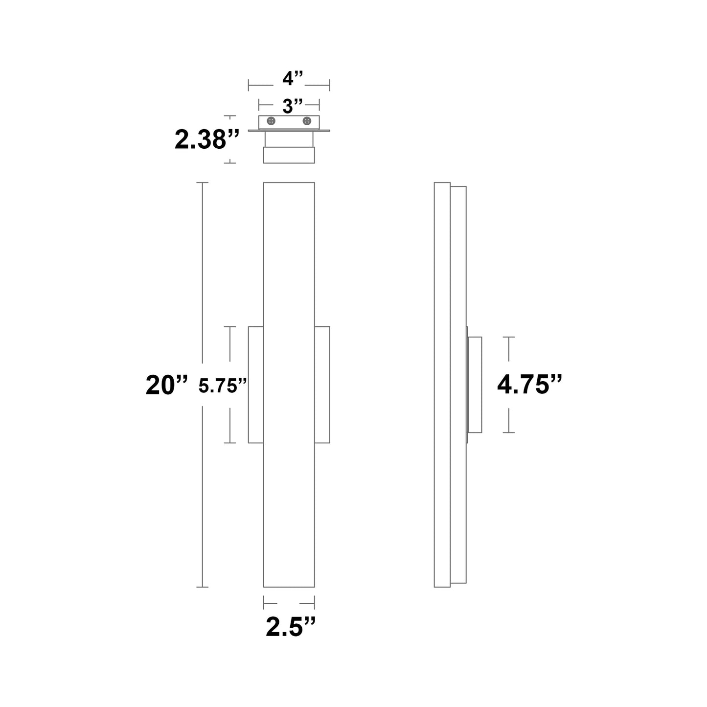 Lanza LED Bath Wall Light - line drawing.