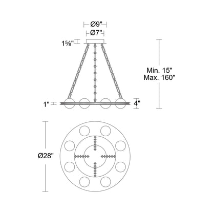 Lorelei LED Pendant Light - line drawing.