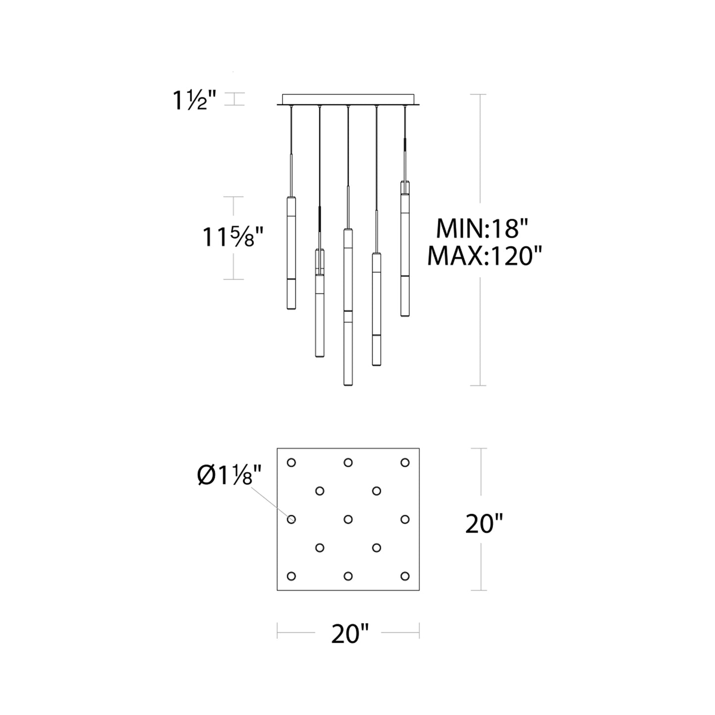 Magic Square LED Pendant Light - line drawing.