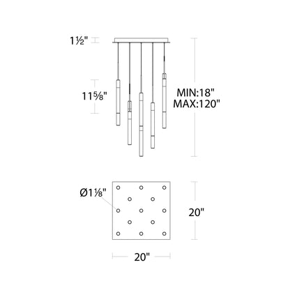 Magic Square LED Pendant Light - line drawing.