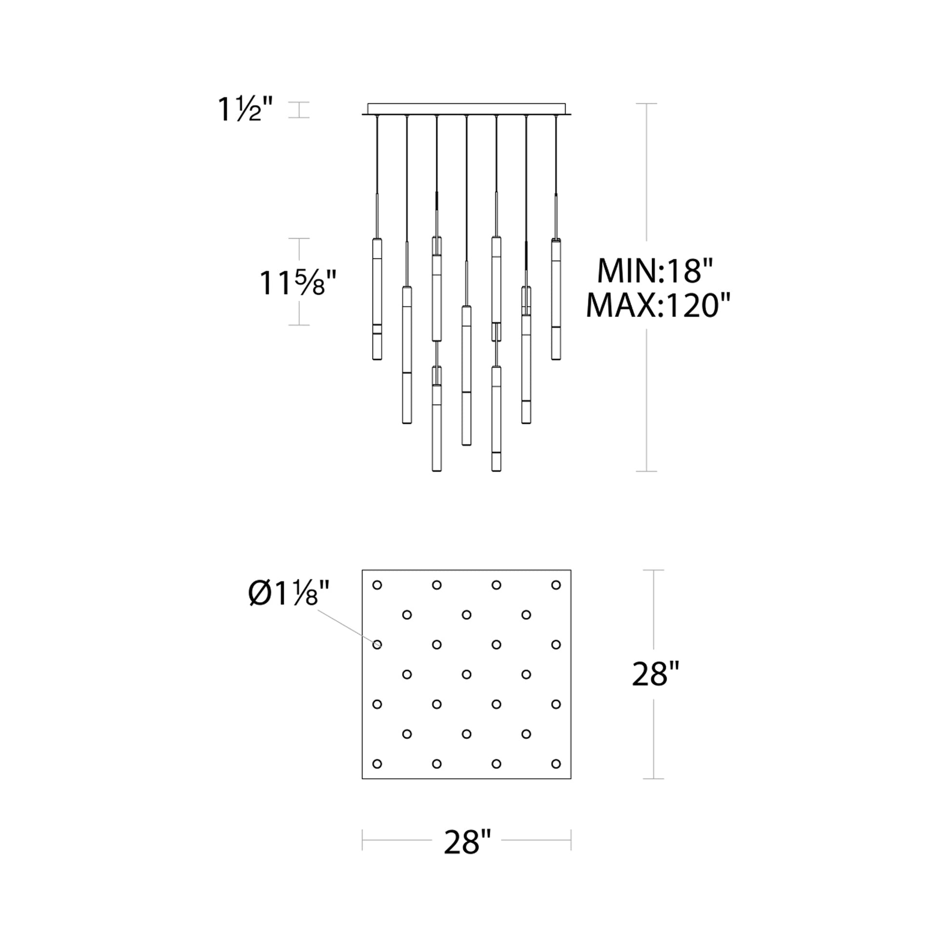 Magic Square LED Pendant Light - line drawing.