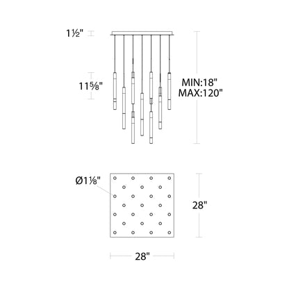 Magic Square LED Pendant Light - line drawing.