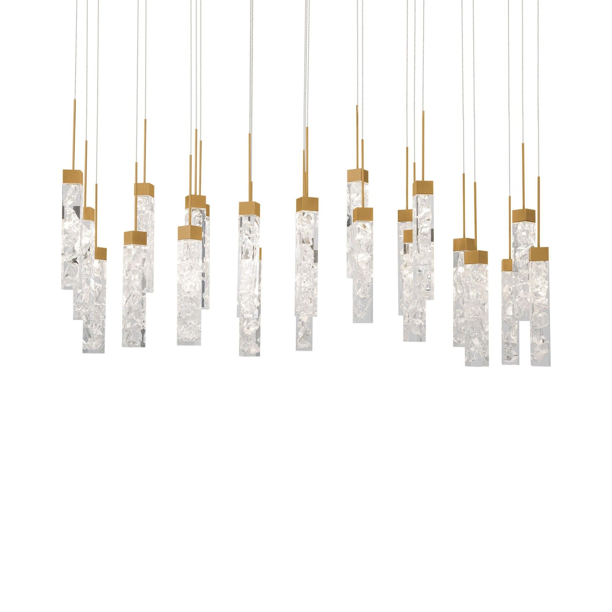 Minx LED Linear Multi Pendant Light in Aged Brass (23-Light).