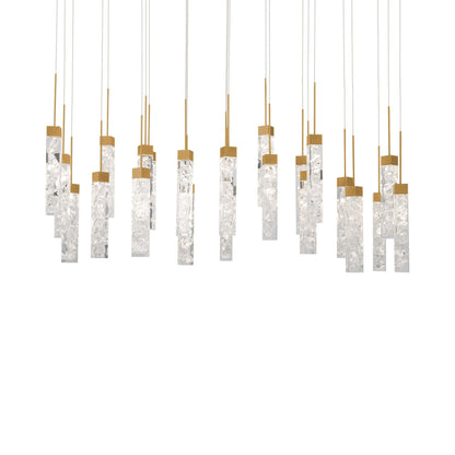 Minx LED Linear Multi Pendant Light in Aged Brass (23-Light).