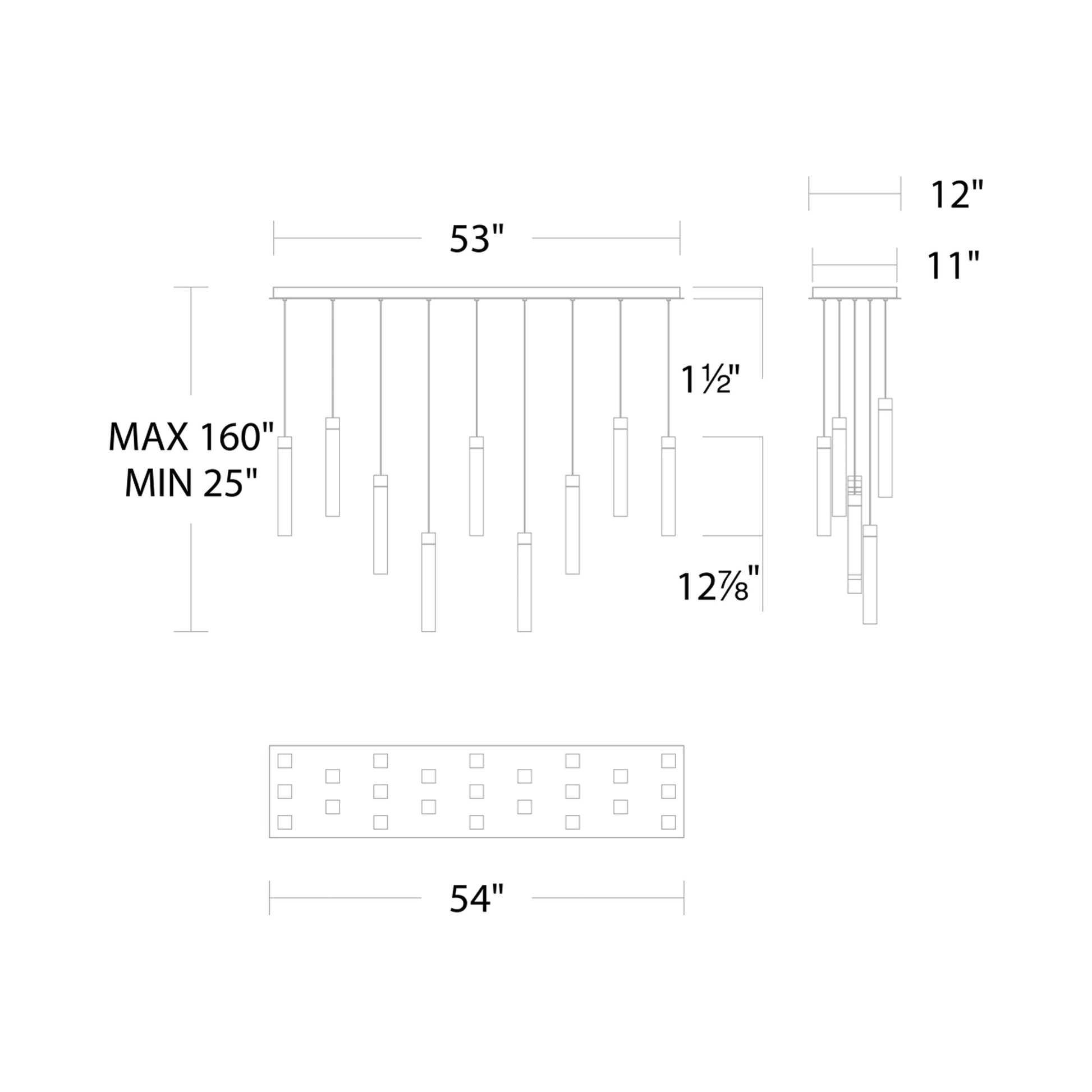 Minx LED Linear Multi Pendant Light - line drawing.