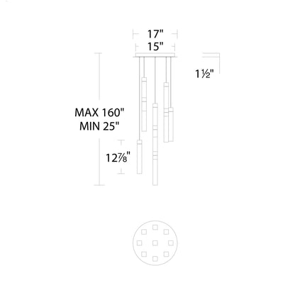 Minx LED Multi Light Pendant Light - line drawing.