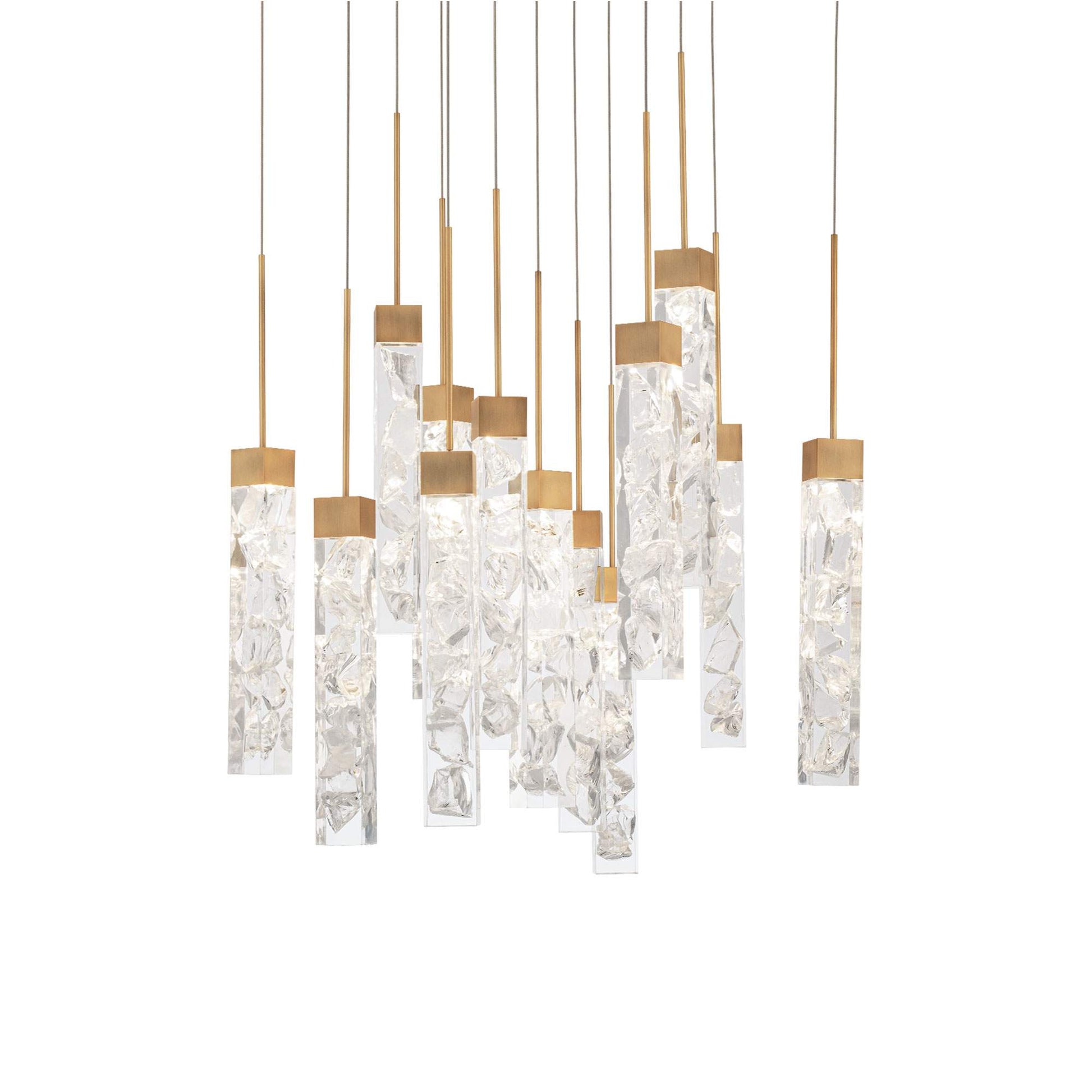 Minx Square LED Multi Pendant Light in Aged Brass (13-Light).