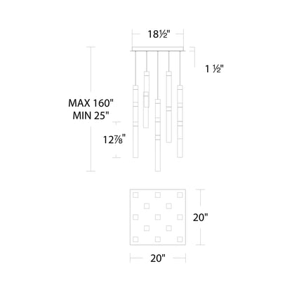 Minx Square LED Multi Pendant Light - line drawing.