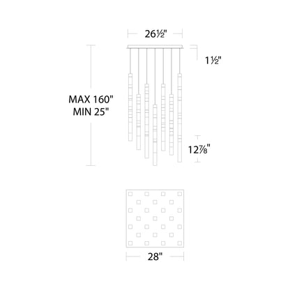 Minx Square LED Multi Pendant Light - line drawing.