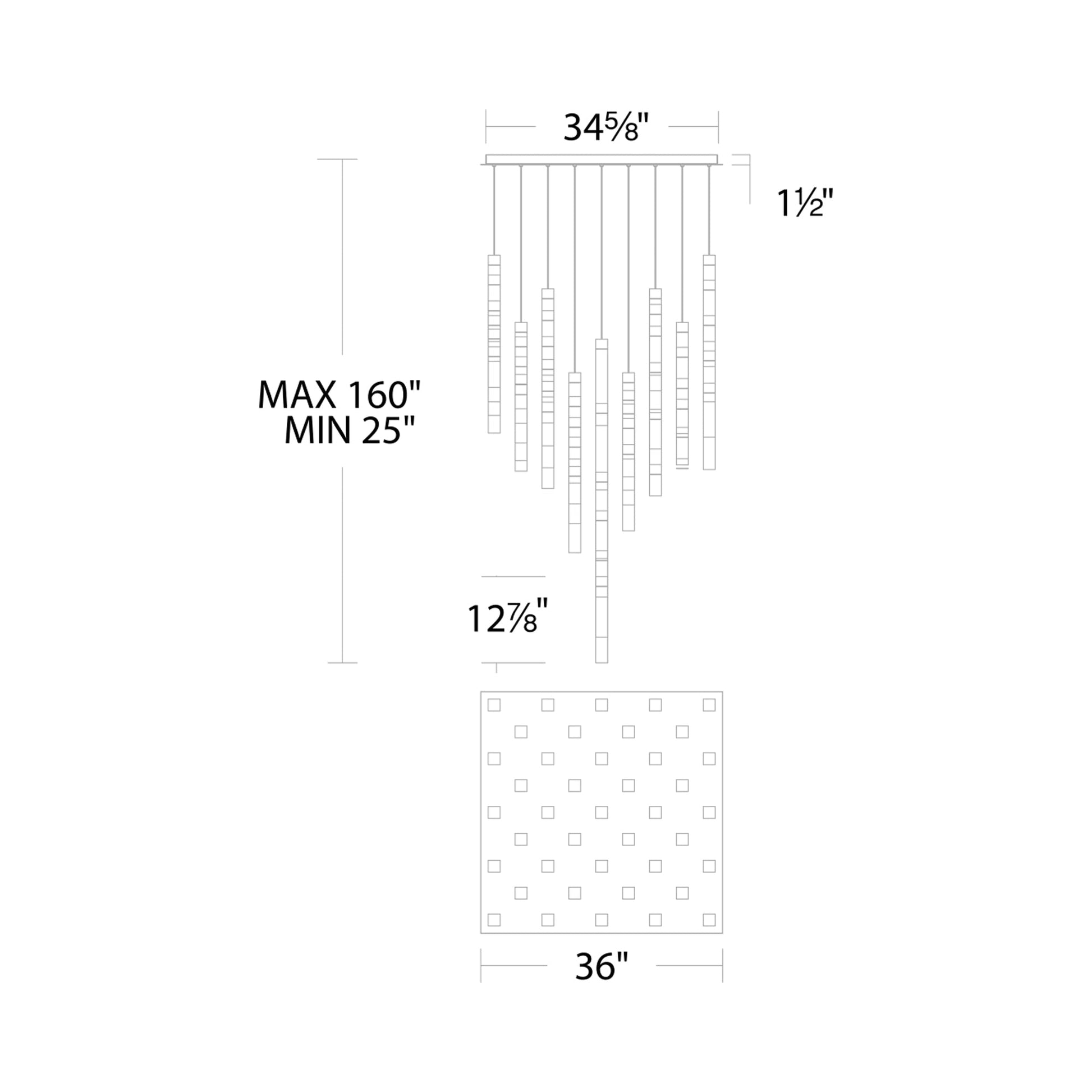 Minx Square LED Multi Pendant Light - line drawing.