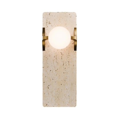 Okemo LED Wall Light in Beige Travertine/Aged Brass.