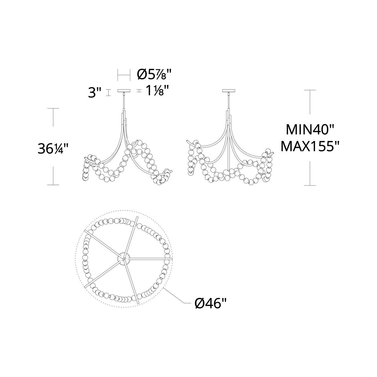 Parel LED Chandelier - line drawing.