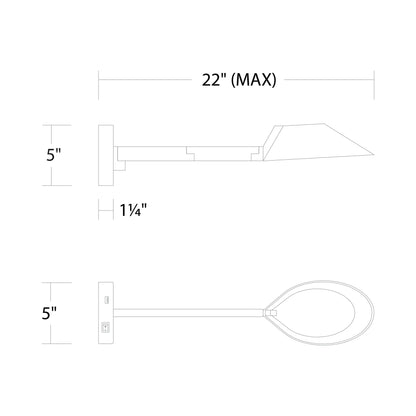 Pavilion LED Swing Arm Wall Light - line drawing.