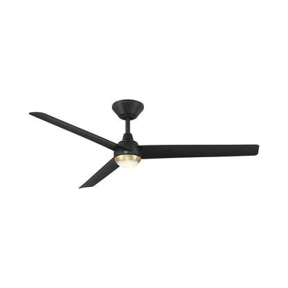 Pisces Outdoor LED Ceiling Fan in Soft Brass/Matte Black.