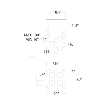 Pisces Square LED Pendant Light - line drawing.