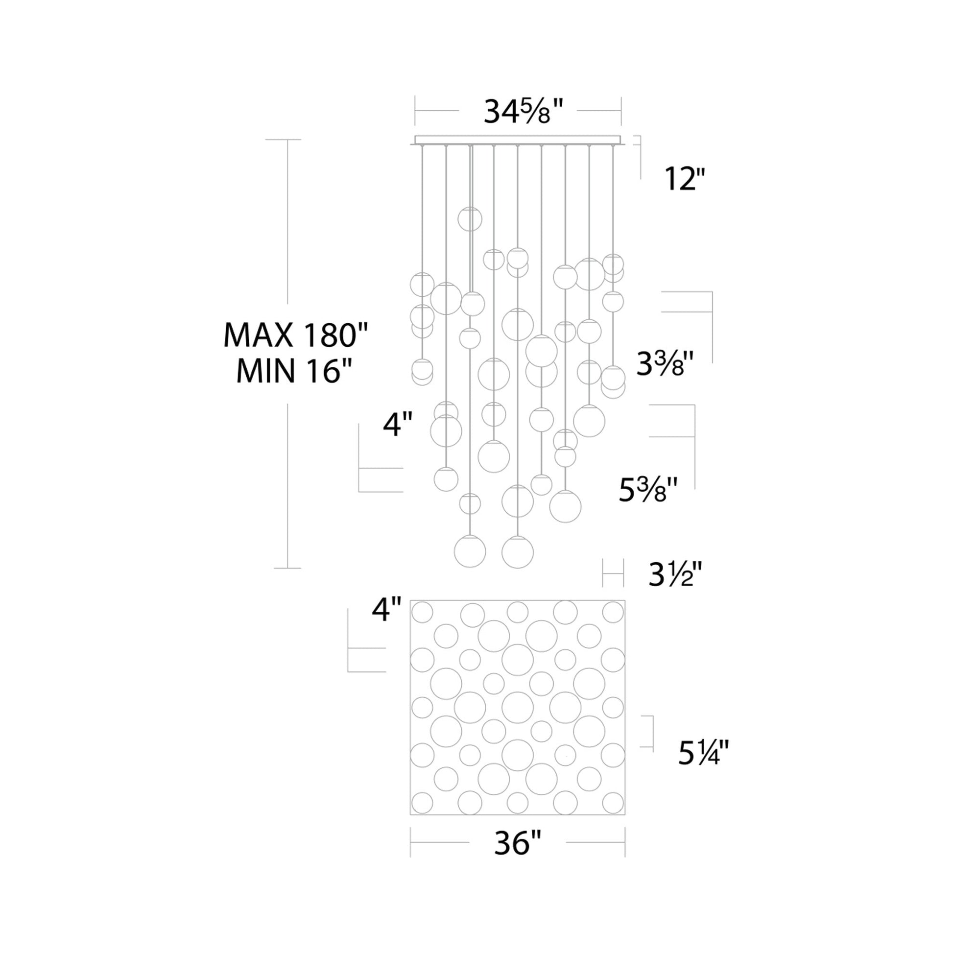 Pisces Square LED Pendant Light - line drawing.