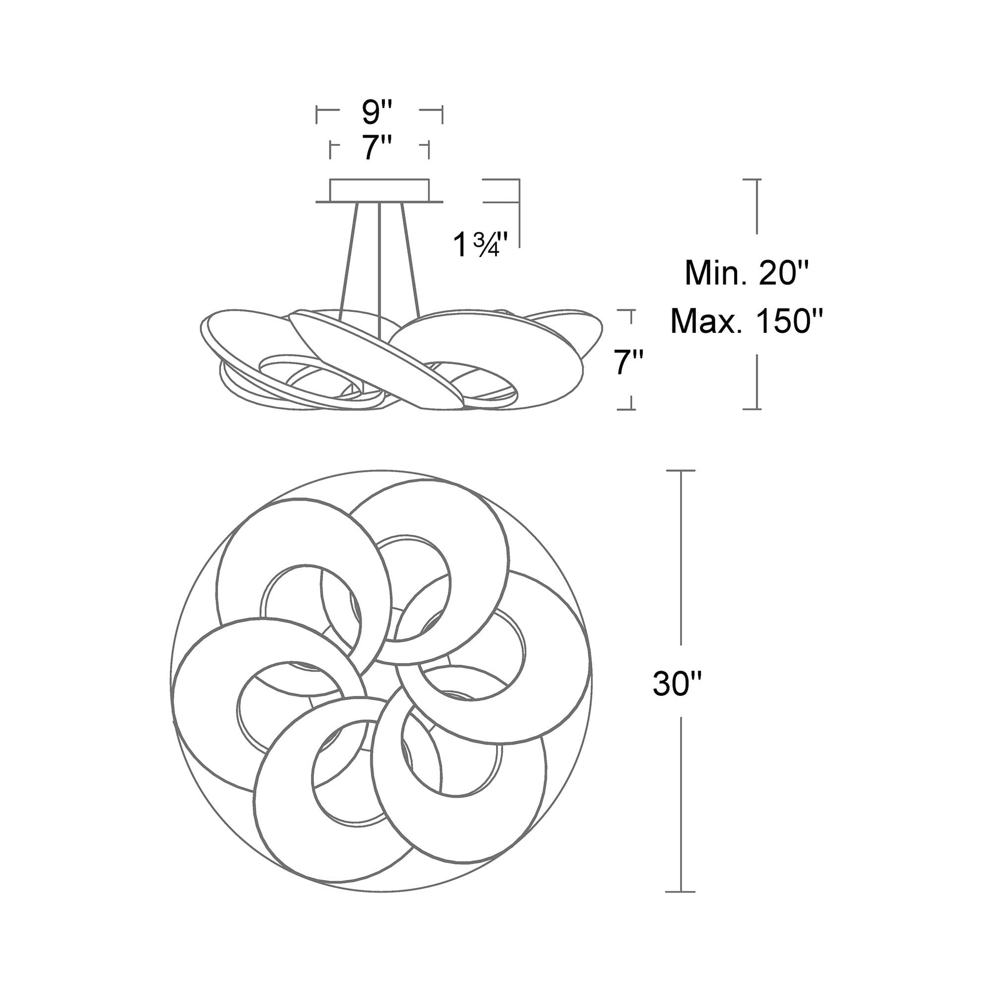 Planetarium LED Pendant Light - line drawing.