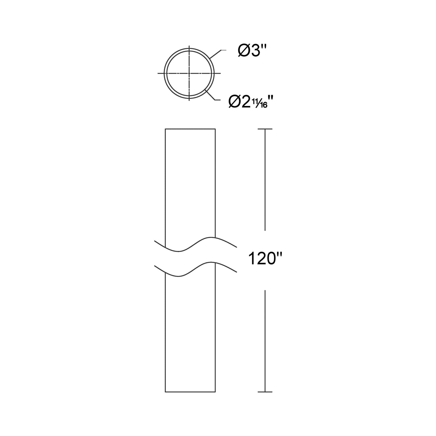 Post Top Pole - line drawing.