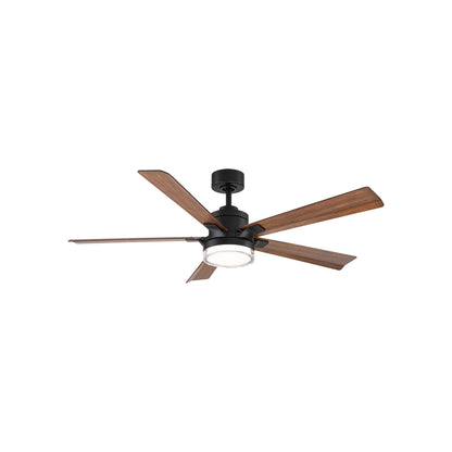 Radiant LED Ceiling Fan in Matte Black/Distressed Koa/Acrylic (56-Inch).