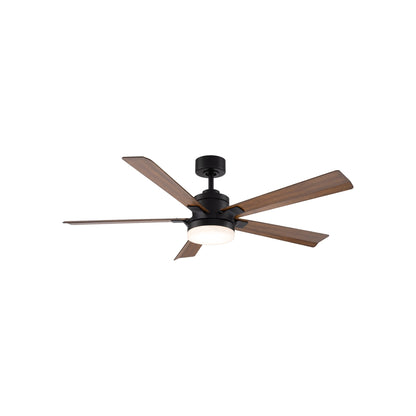 Radiant LED Ceiling Fan in Matte Black/Distressed Koa/Alabaster (56-Inch).