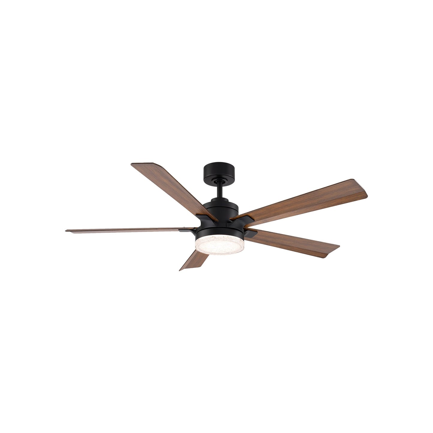 Radiant LED Ceiling Fan in Matte Black/Distressed Koa/Crystal (56-Inch).