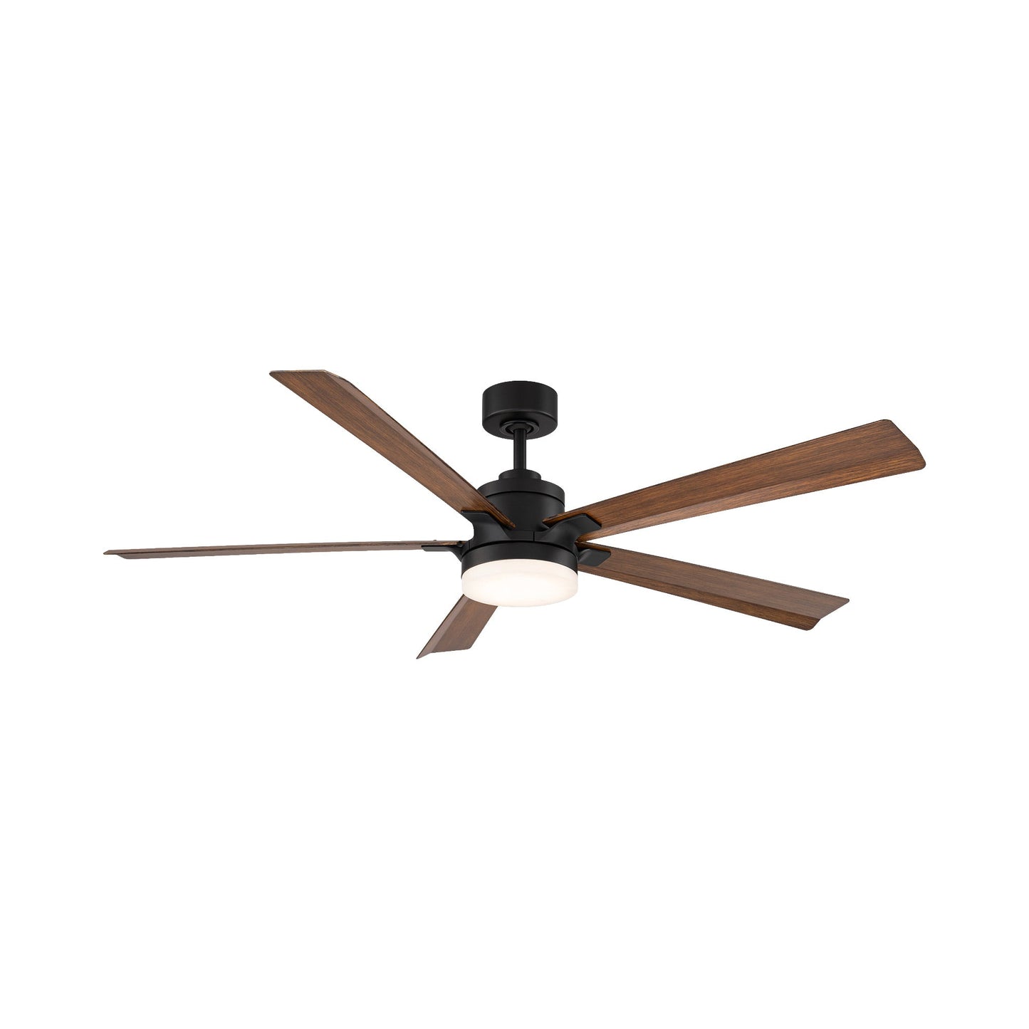 Radiant LED Ceiling Fan in Matte Black/Distressed Koa/Alabaster (64-Inch).