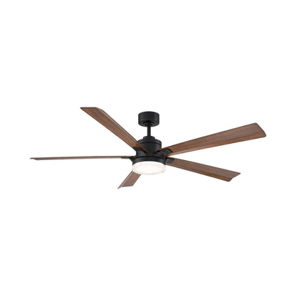 Radiant LED Ceiling Fan in Matte Black/Distressed Koa/Crystal (64-Inch).