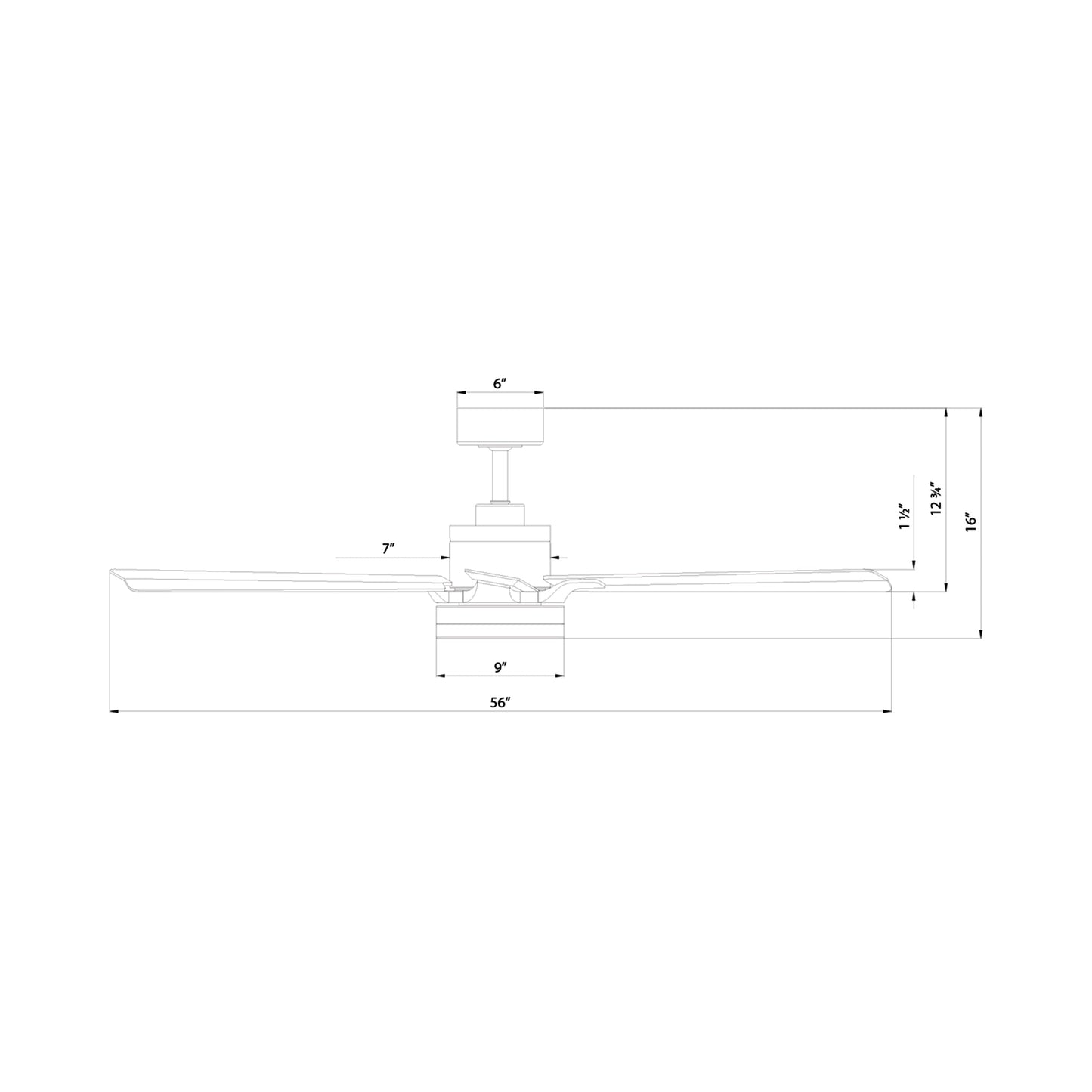 Radiant LED Ceiling Fan - line drawing.