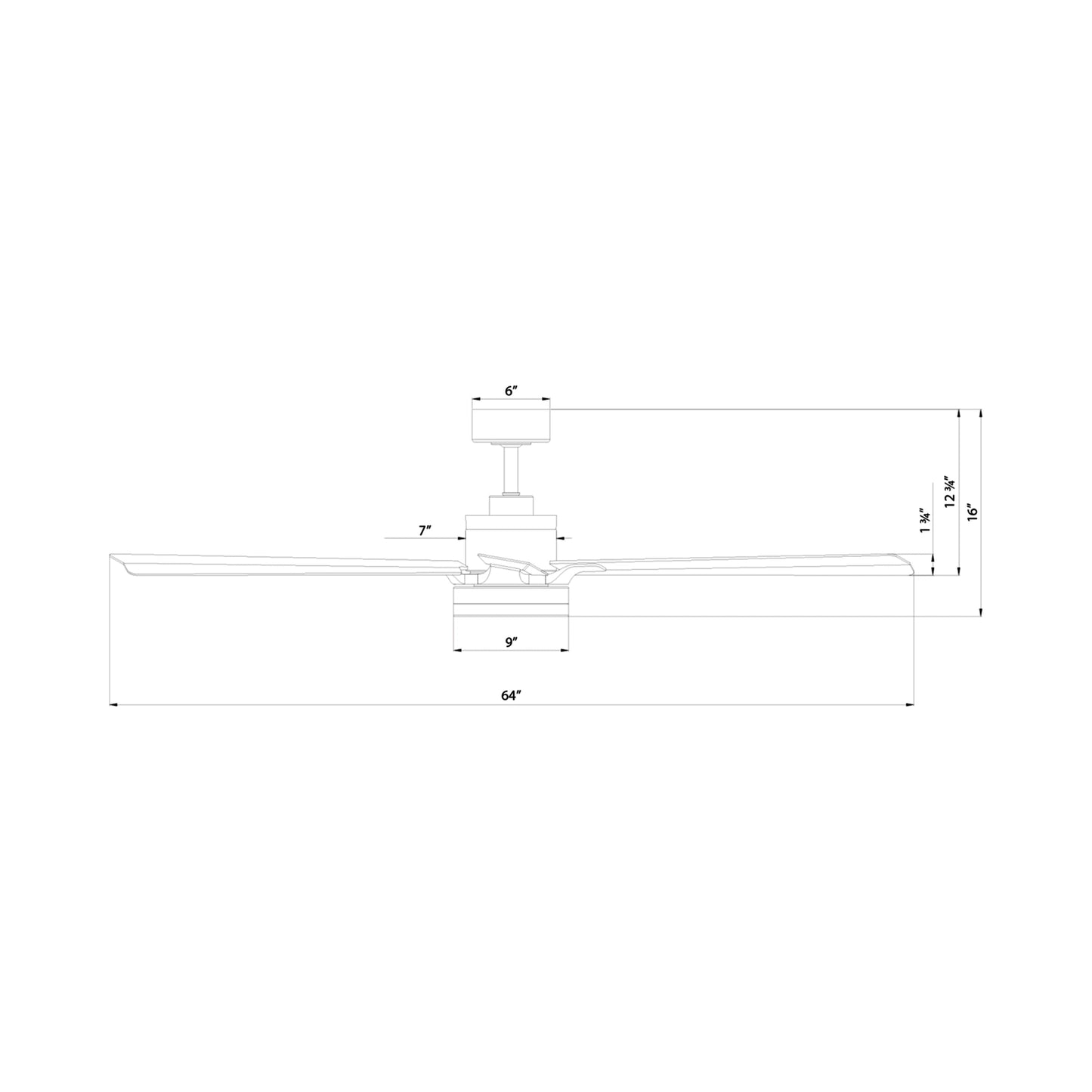 Radiant LED Ceiling Fan - line drawing.