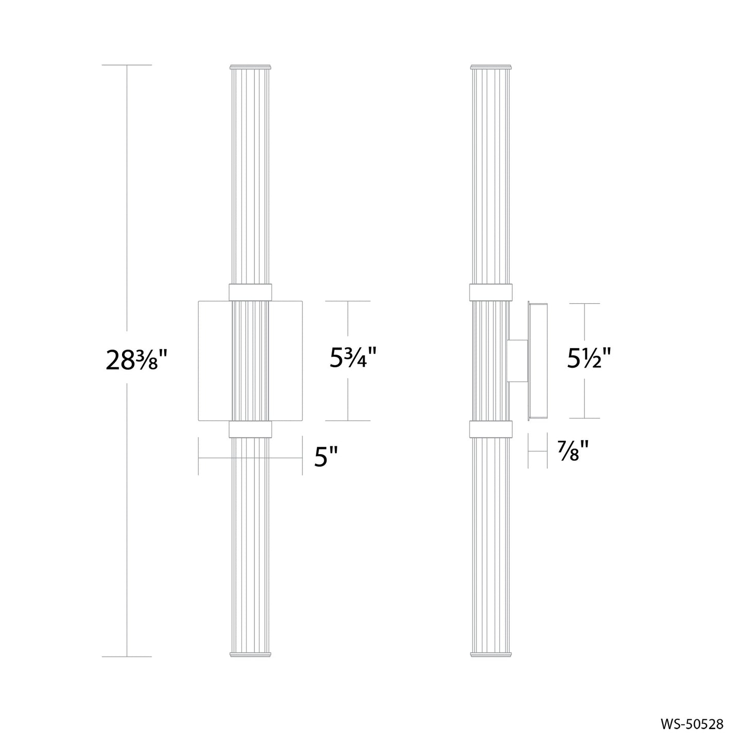 Ribeye LED Bath Vanity Light - line drawing.