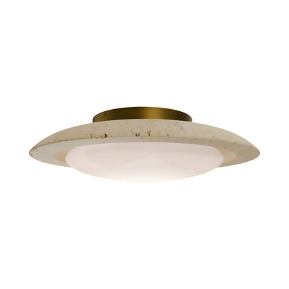 Saturno LED Flush Mount Ceiling Light in Beige Travertine/Aged Brass.
