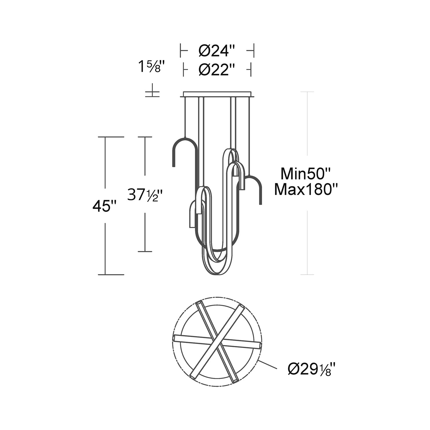 Seahorse LED Pendant Light - line drawing.