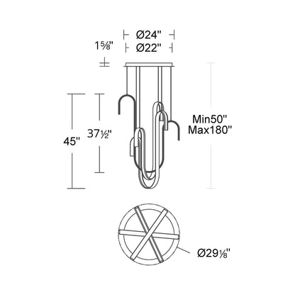 Seahorse LED Pendant Light - line drawing.