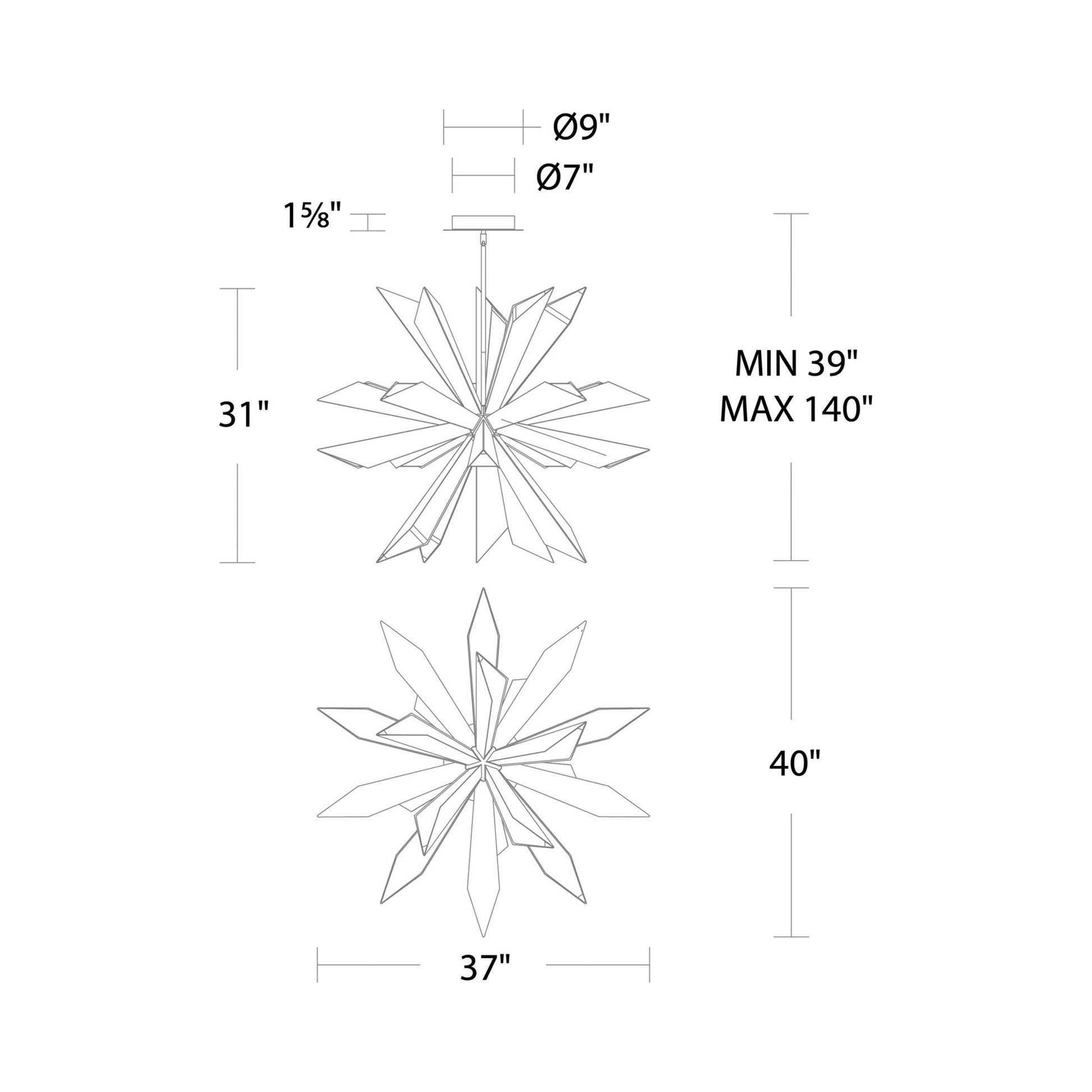 Siren LED Chandelier - line drawing.