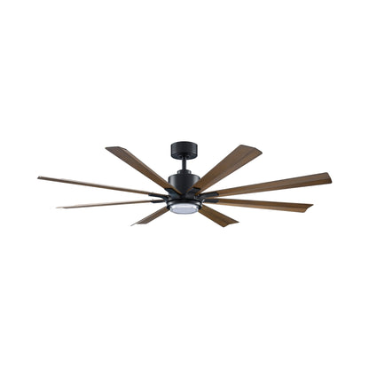 Size Matters Outdoor Ceiling Fan in Matte Black/Distressed Koa (65-Inch/Light Kit Included).