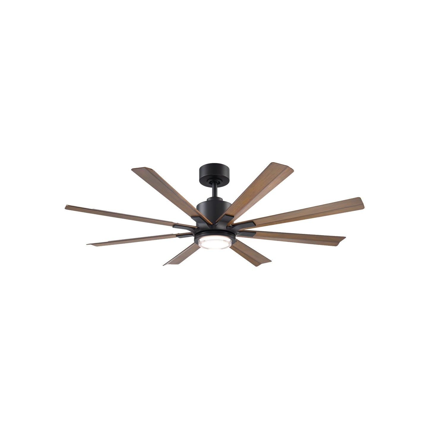 Size Matters Outdoor Ceiling Fan in Matte Black/Distressed Koa (56-Inch/Light Kit Included).