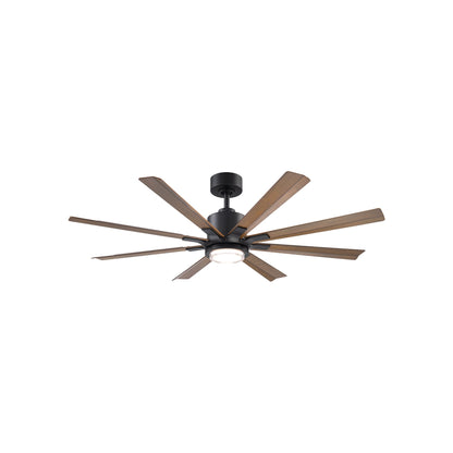 Size Matters Outdoor Ceiling Fan in Matte Black/Distressed Koa (56-Inch/Light Kit Included).