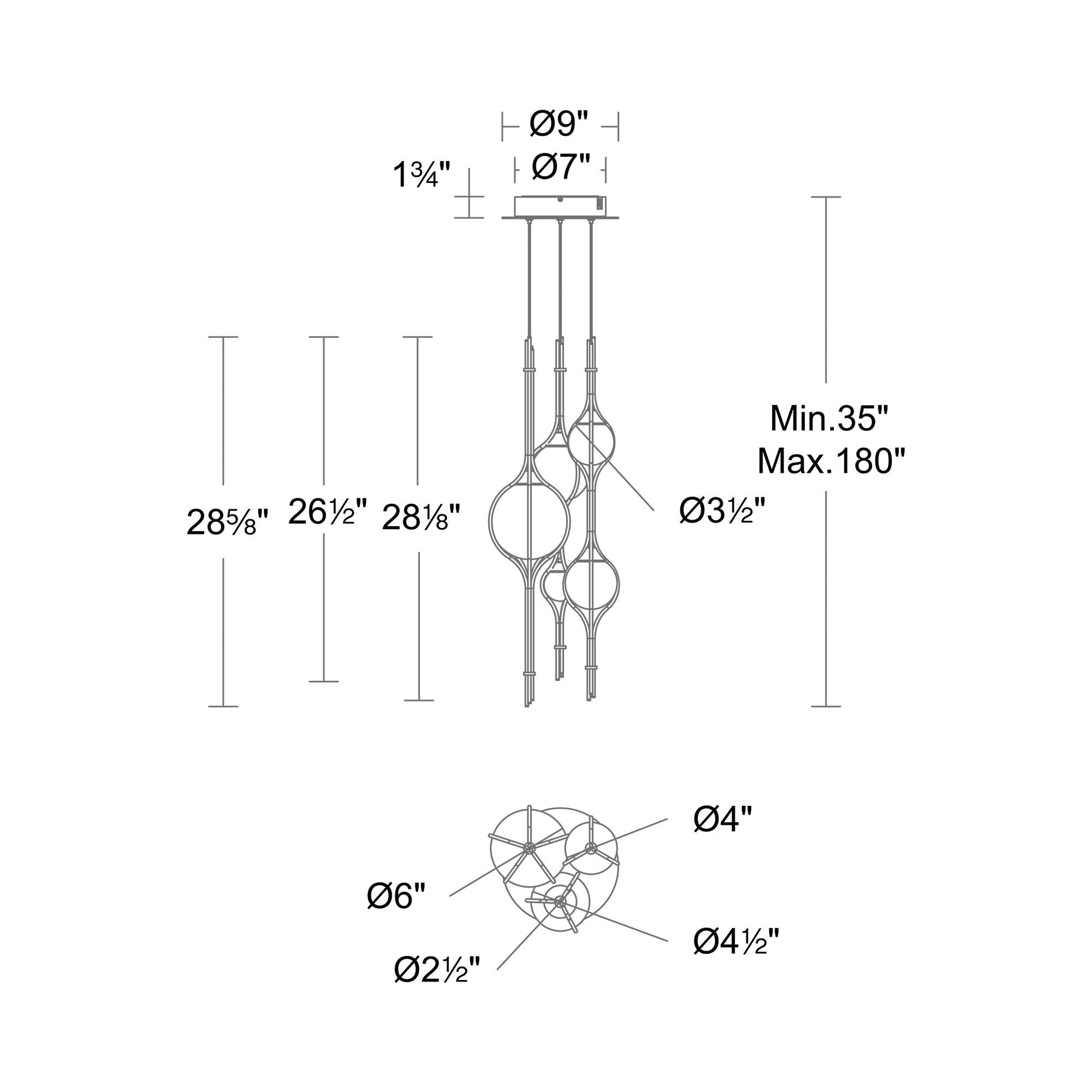 Skyla LED Pendant Light - line drawing.