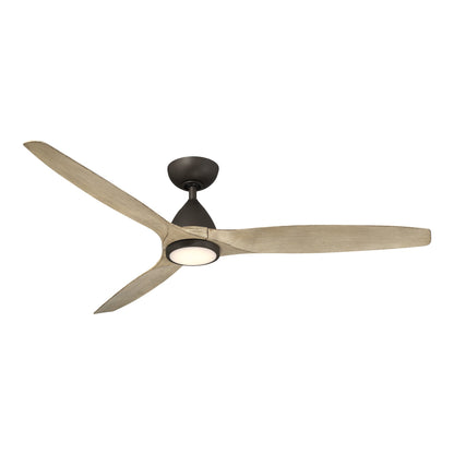Skylark Outdoor LED Ceiling Fan in Bronze/White Oak (62-Inch).
