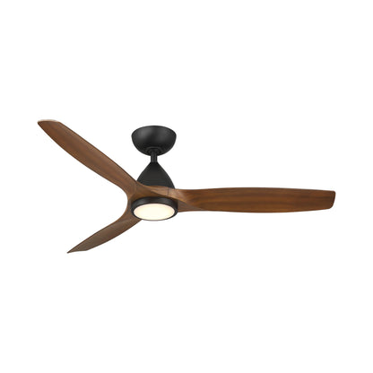 Skylark Outdoor LED Ceiling Fan in Matte Black/Distressed Koa (54-Inch).