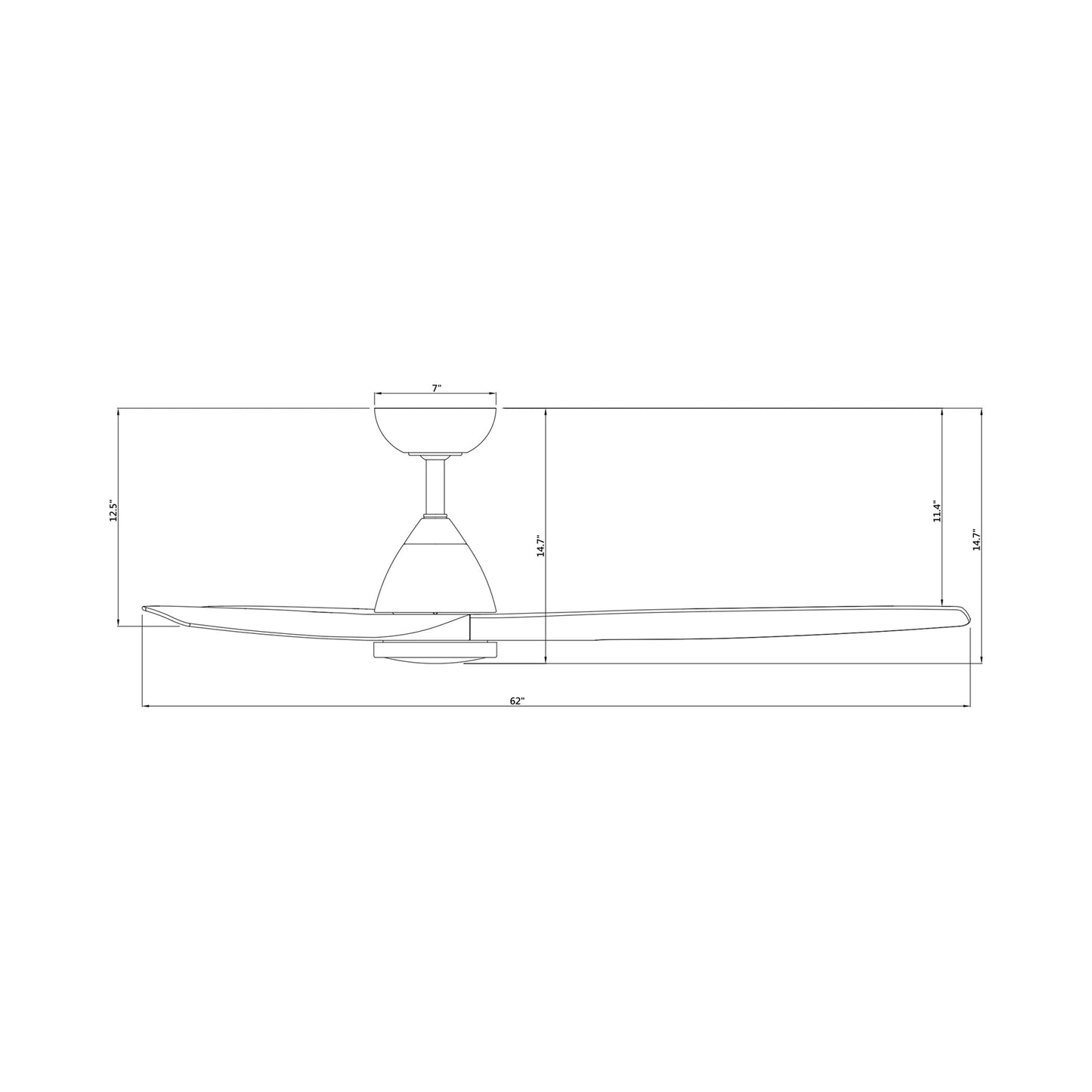 Skylark Outdoor LED Ceiling Fan - line drawing.