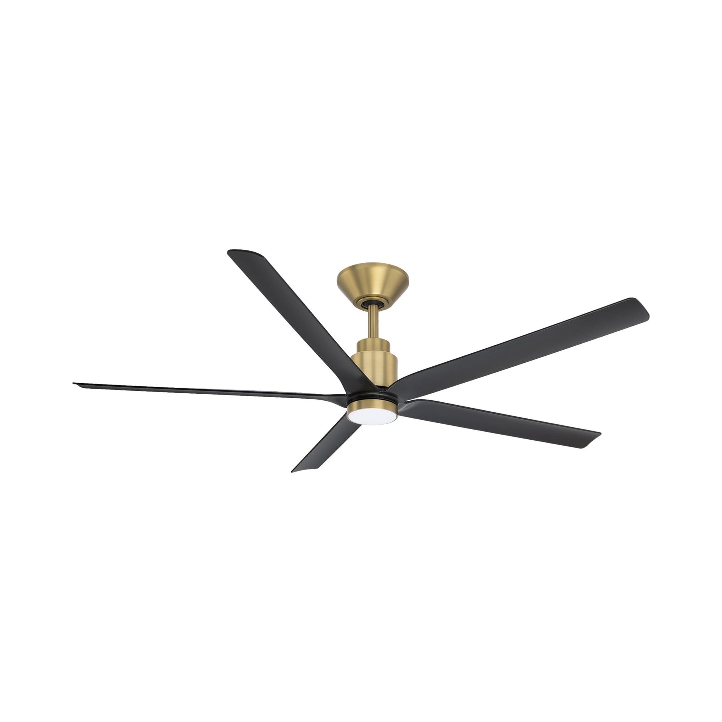 Smooth 5 LED Ceiling Fan in Soft Brass/Matte Black.