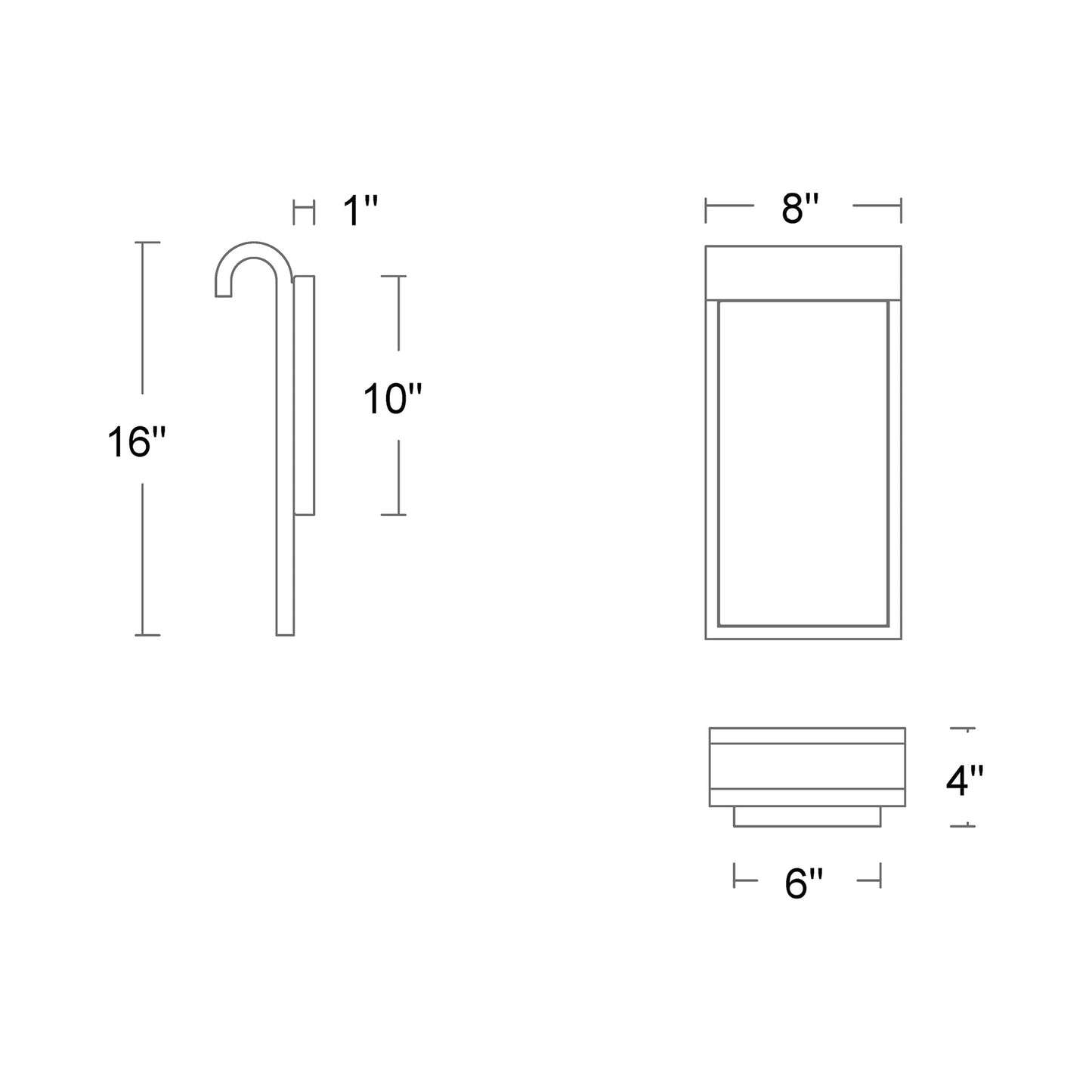 Takonic Outdoor LED Wall Light - line drawing.