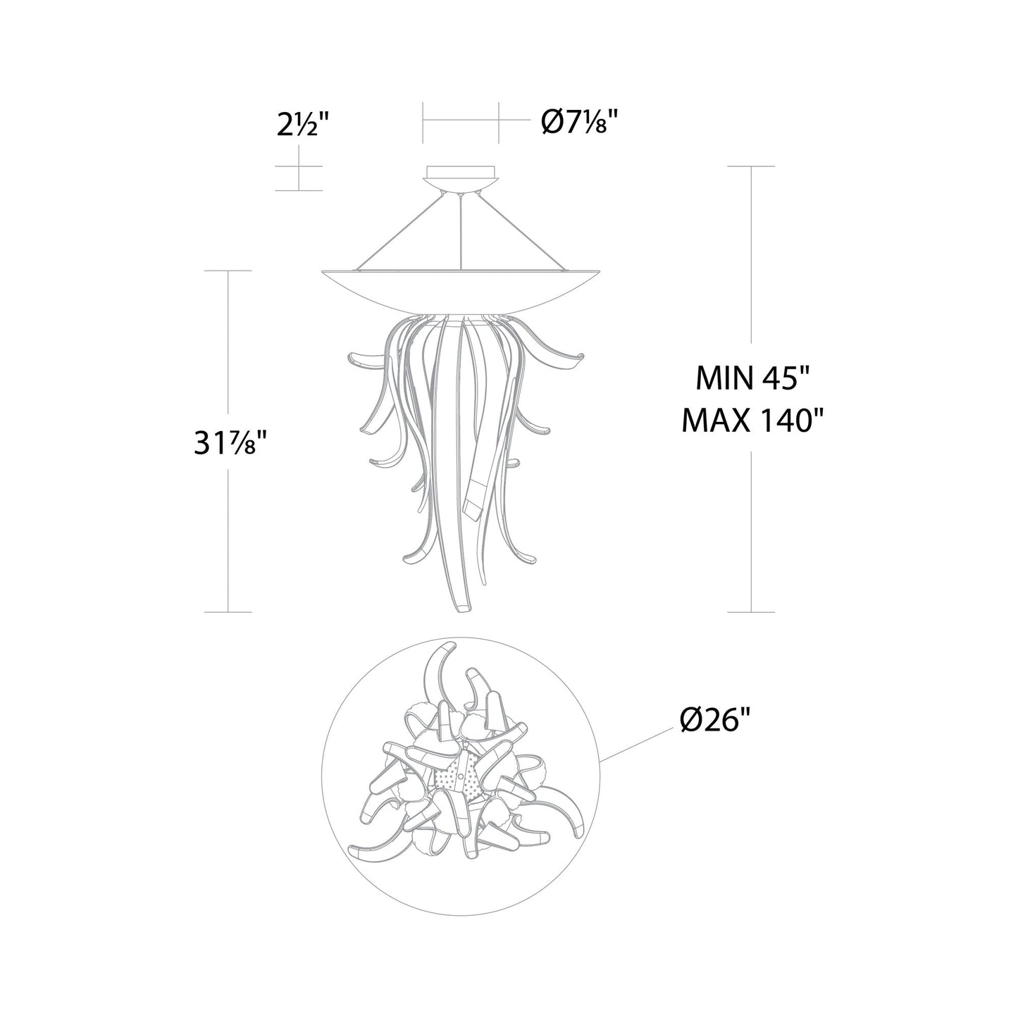 Tendril LED Chandelier - line drawing.