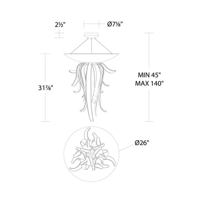 Tendril LED Chandelier - line drawing.