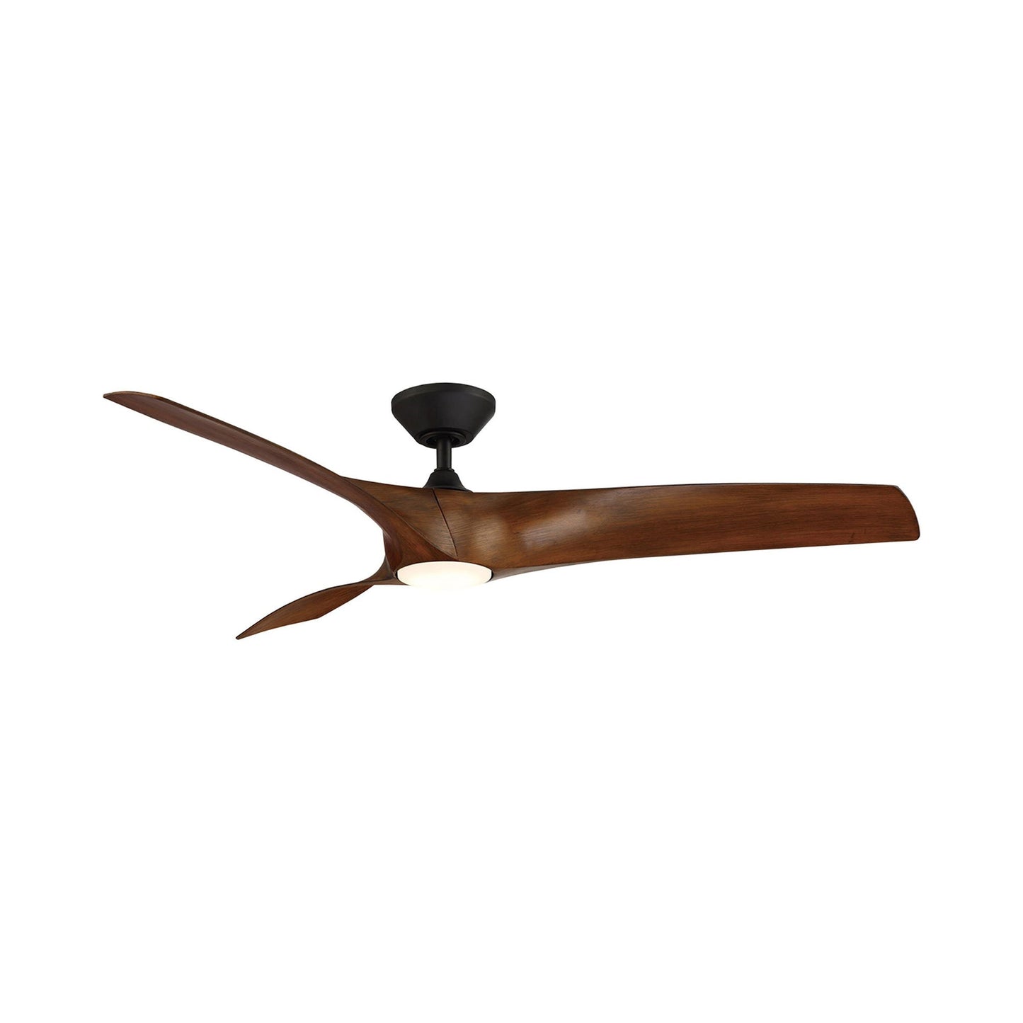 Zephyr Smart Outdoor LED Ceiling Fan in Matte Black/Distressed Koa (62-Inch).