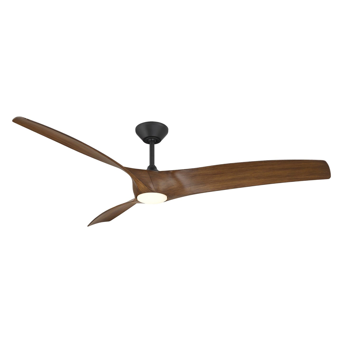 Zephyr Smart Outdoor LED Ceiling Fan in Matte Black/Distressed Koa (72-Inch).