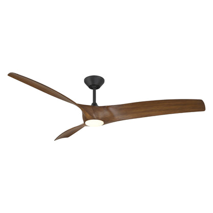 Zephyr Smart Outdoor LED Ceiling Fan in Matte Black/Distressed Koa (72-Inch).
