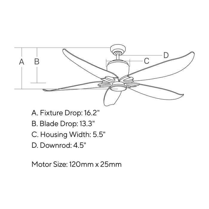 Lily LED Ceiling Fan - line drawing.